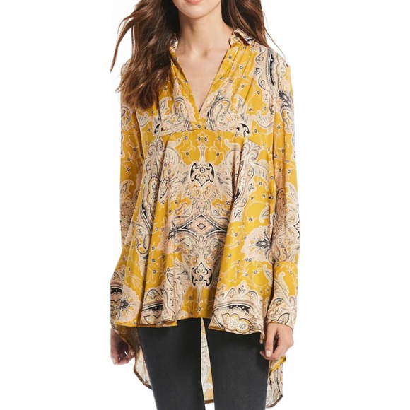 Free People Gold Field Butterflies Tunic Top S - Picture 1 of 7